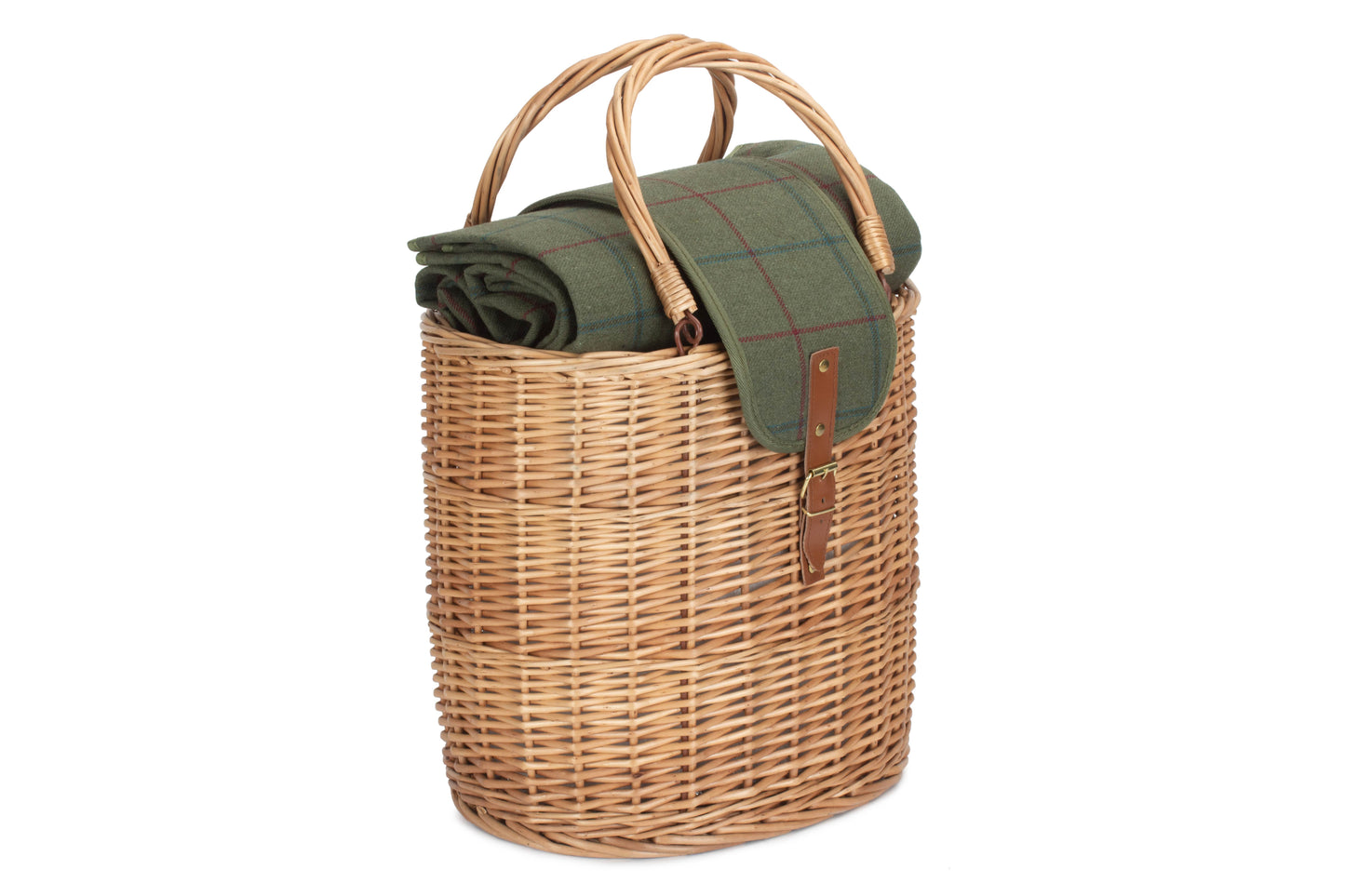 OVAL GREEN TWEED CHILLER HAMPER BASKET