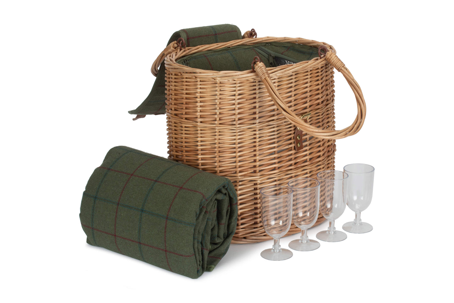OVAL GREEN TWEED CHILLER HAMPER BASKET