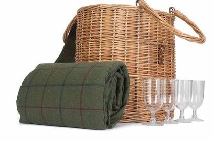 OVAL GREEN TWEED CHILLER HAMPER BASKET