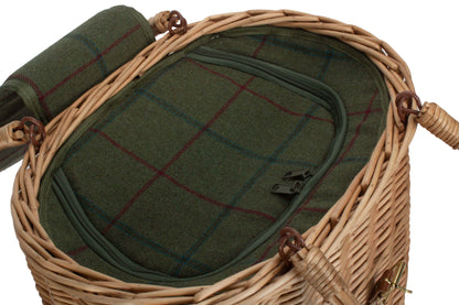 OVAL GREEN TWEED CHILLER HAMPER BASKET