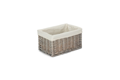 SMALL GREY WASH STORAGE BASKET with WHITE LINING