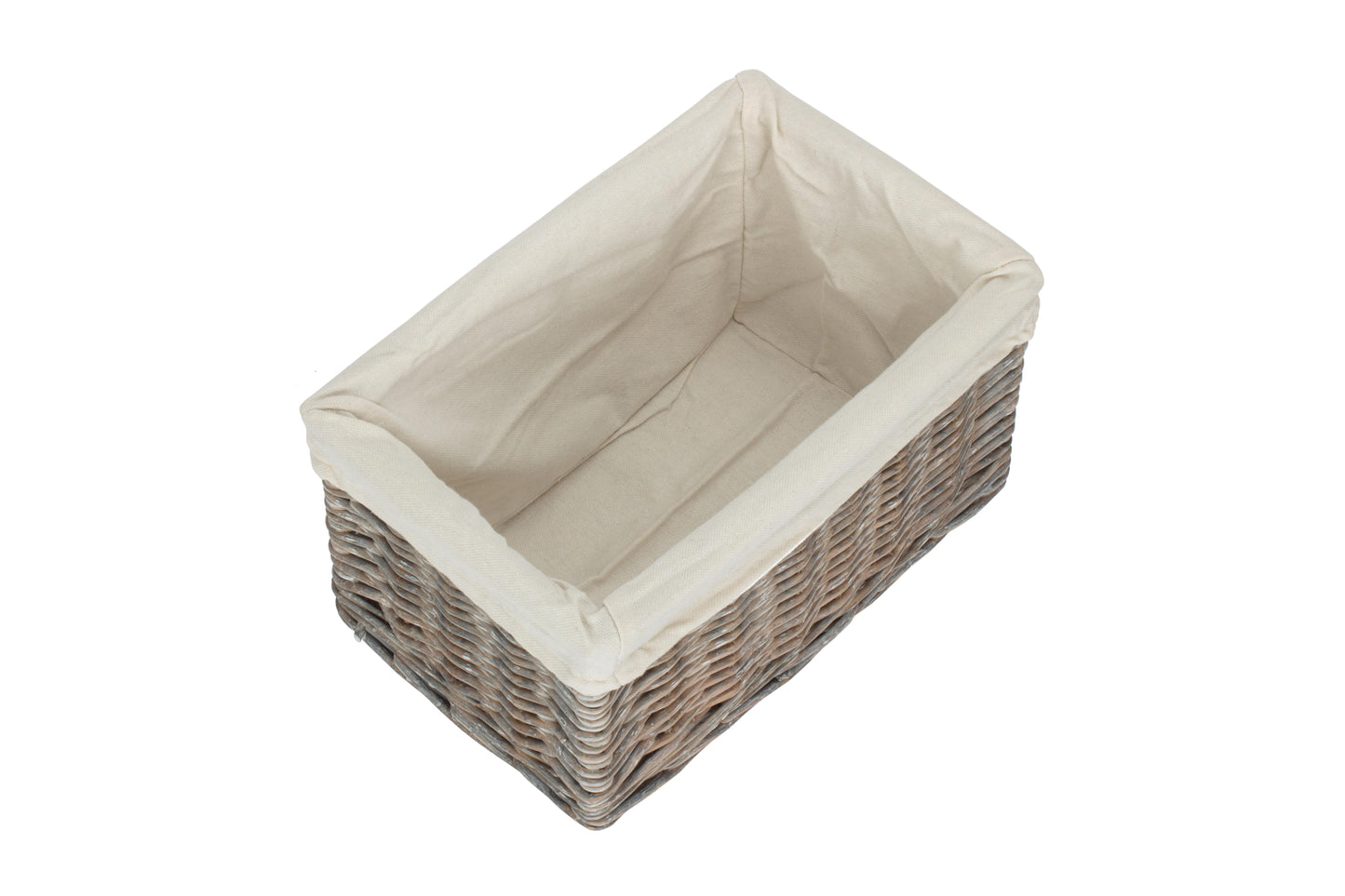 SMALL GREY WASH STORAGE BASKET with WHITE LINING