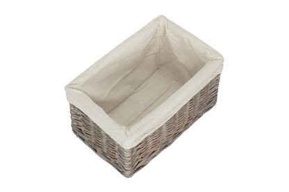 SMALL GREY WASH STORAGE BASKET with WHITE LINING