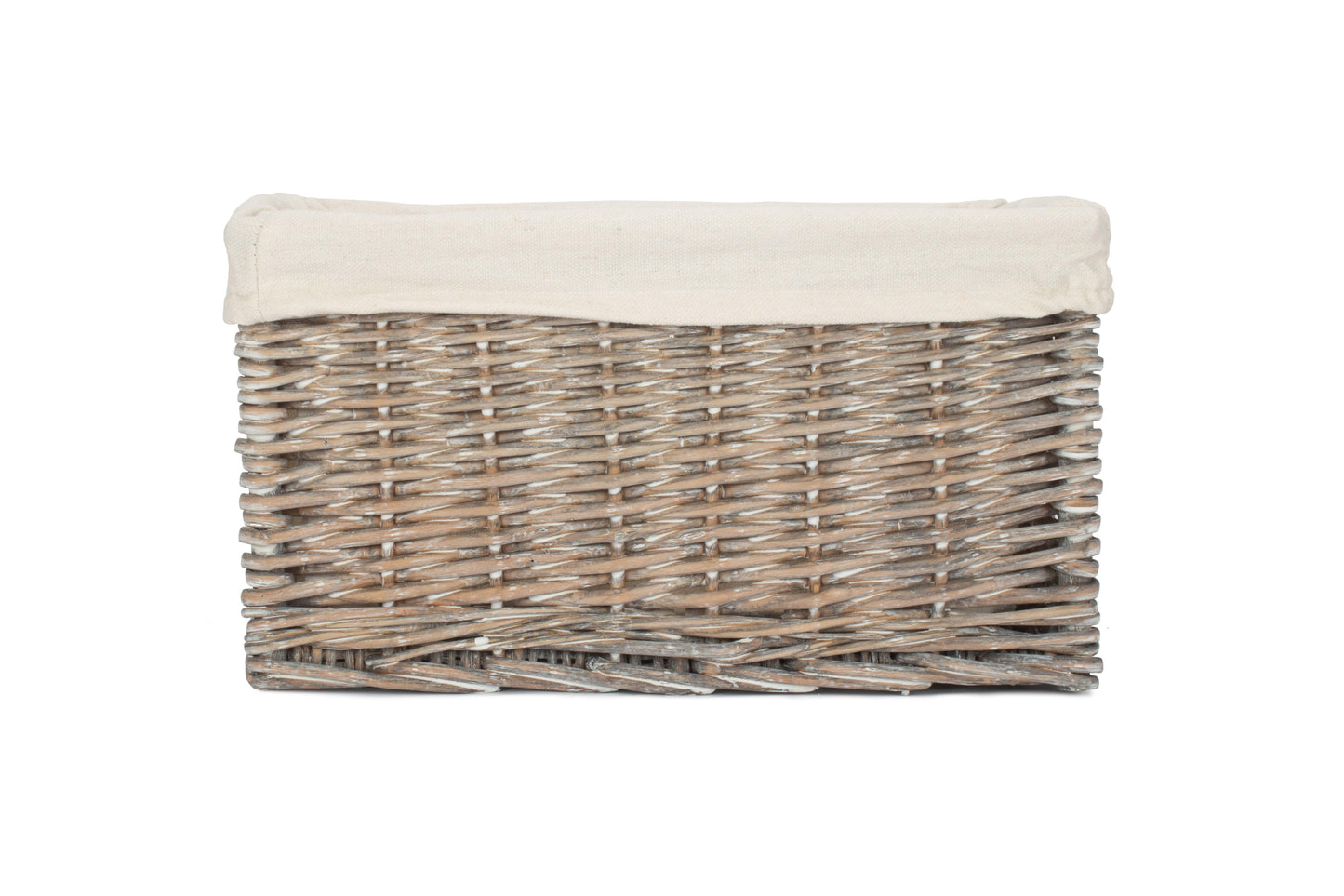 SMALL GREY WASH STORAGE BASKET with WHITE LINING