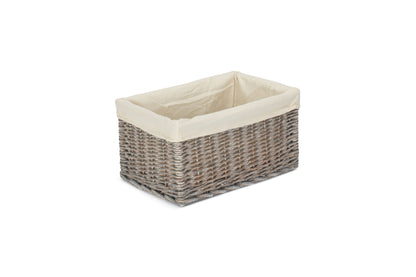 MEDIUM GREY WASH STORAGE BASKET with WHITE LINING