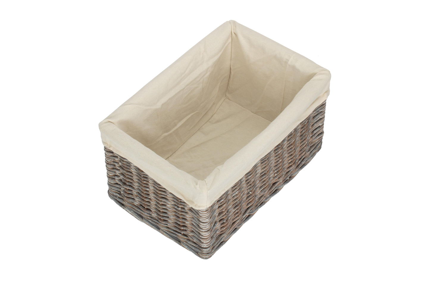 MEDIUM GREY WASH STORAGE BASKET with WHITE LINING
