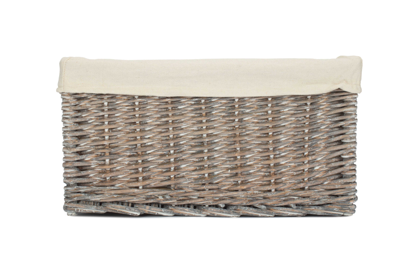 MEDIUM GREY WASH STORAGE BASKET with WHITE LINING