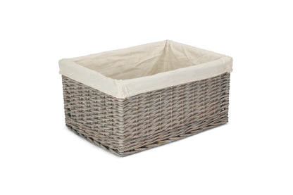 EXTRA LARGE GREY WASH STORAGE BASKET with WHITE LINING