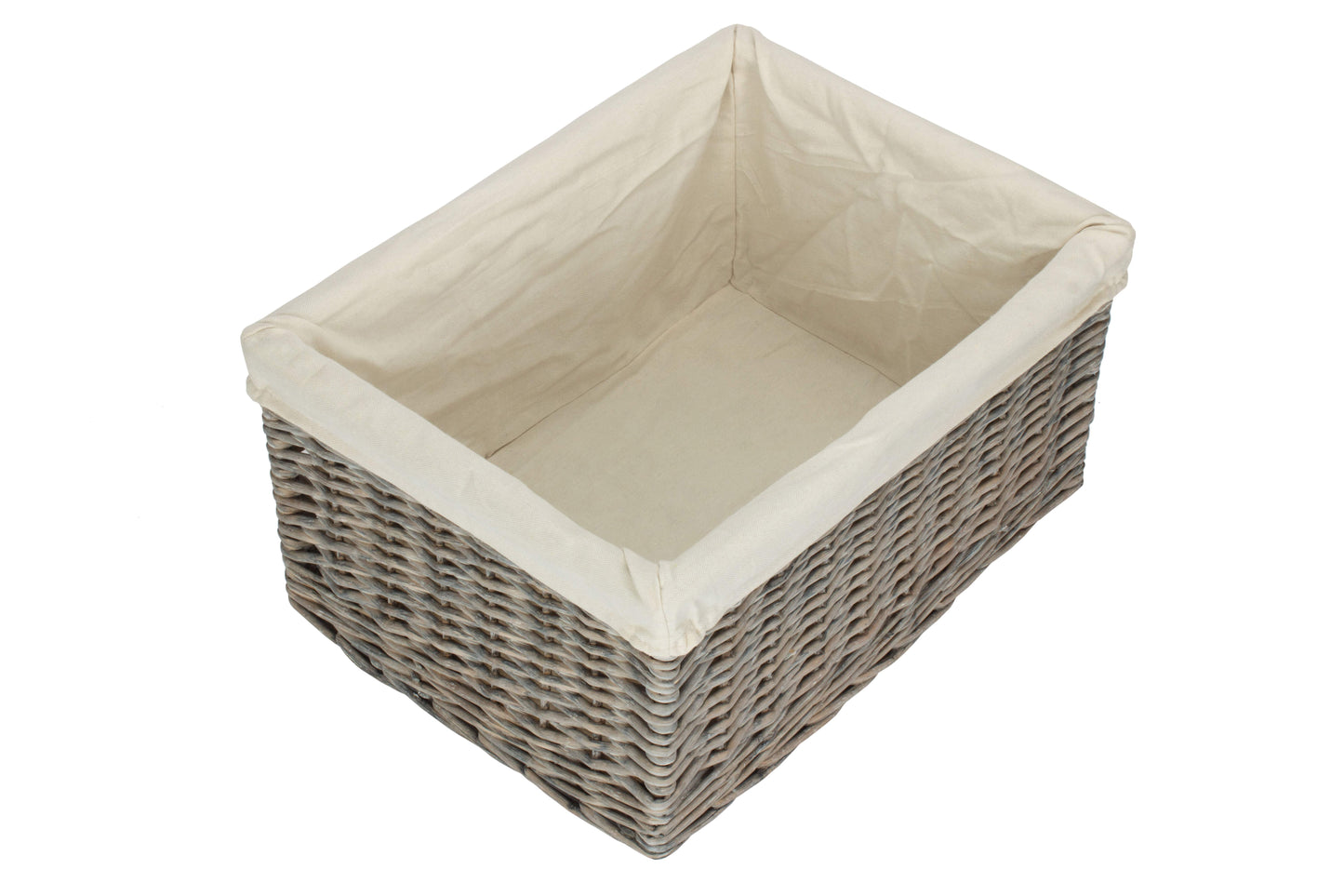 EXTRA LARGE GREY WASH STORAGE BASKET with WHITE LINING