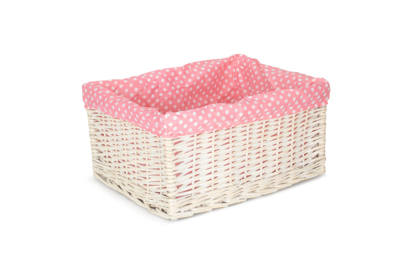 EXTRA LARGE WHITE WASH STORAGE BASKET with PINK SPOTTY LINING