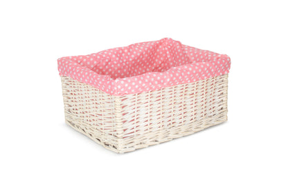 EXTRA LARGE WHITE WASH STORAGE BASKET with PINK SPOTTY LINING