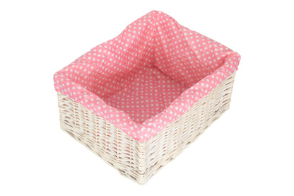 EXTRA LARGE WHITE WASH STORAGE BASKET with PINK SPOTTY LINING