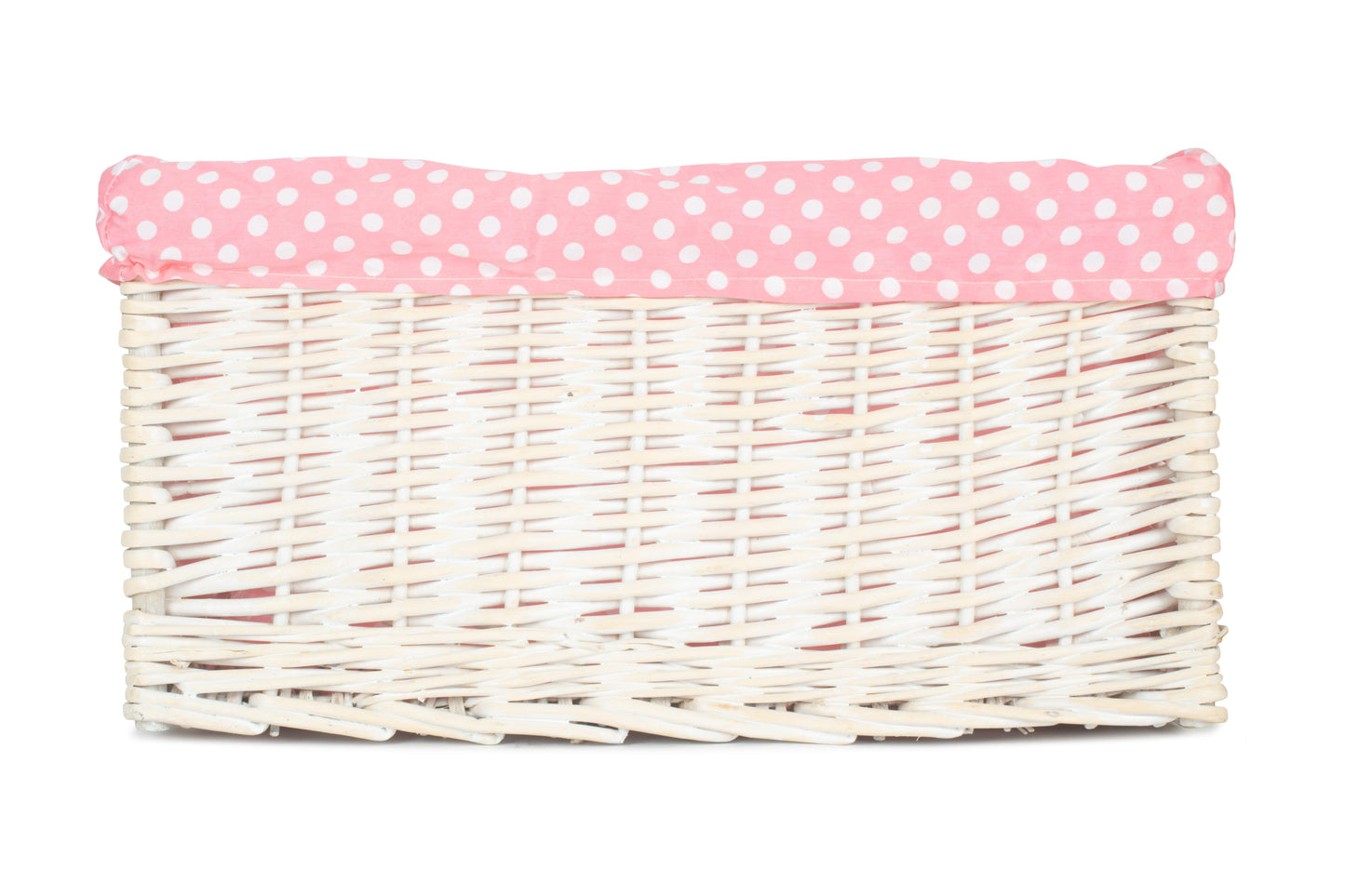 EXTRA LARGE WHITE WASH STORAGE BASKET with PINK SPOTTY LINING