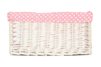 EXTRA LARGE WHITE WASH STORAGE BASKET with PINK SPOTTY LINING