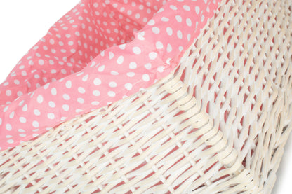 EXTRA LARGE WHITE WASH STORAGE BASKET with PINK SPOTTY LINING