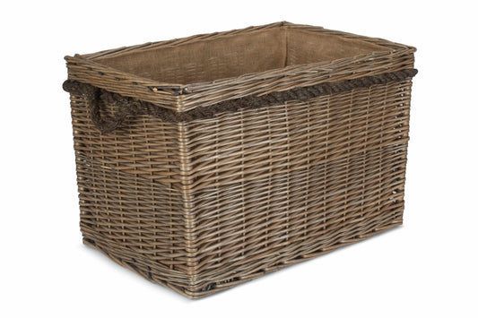 LARGE RECTANGULAR ROPE HANDLED LOG BASKET